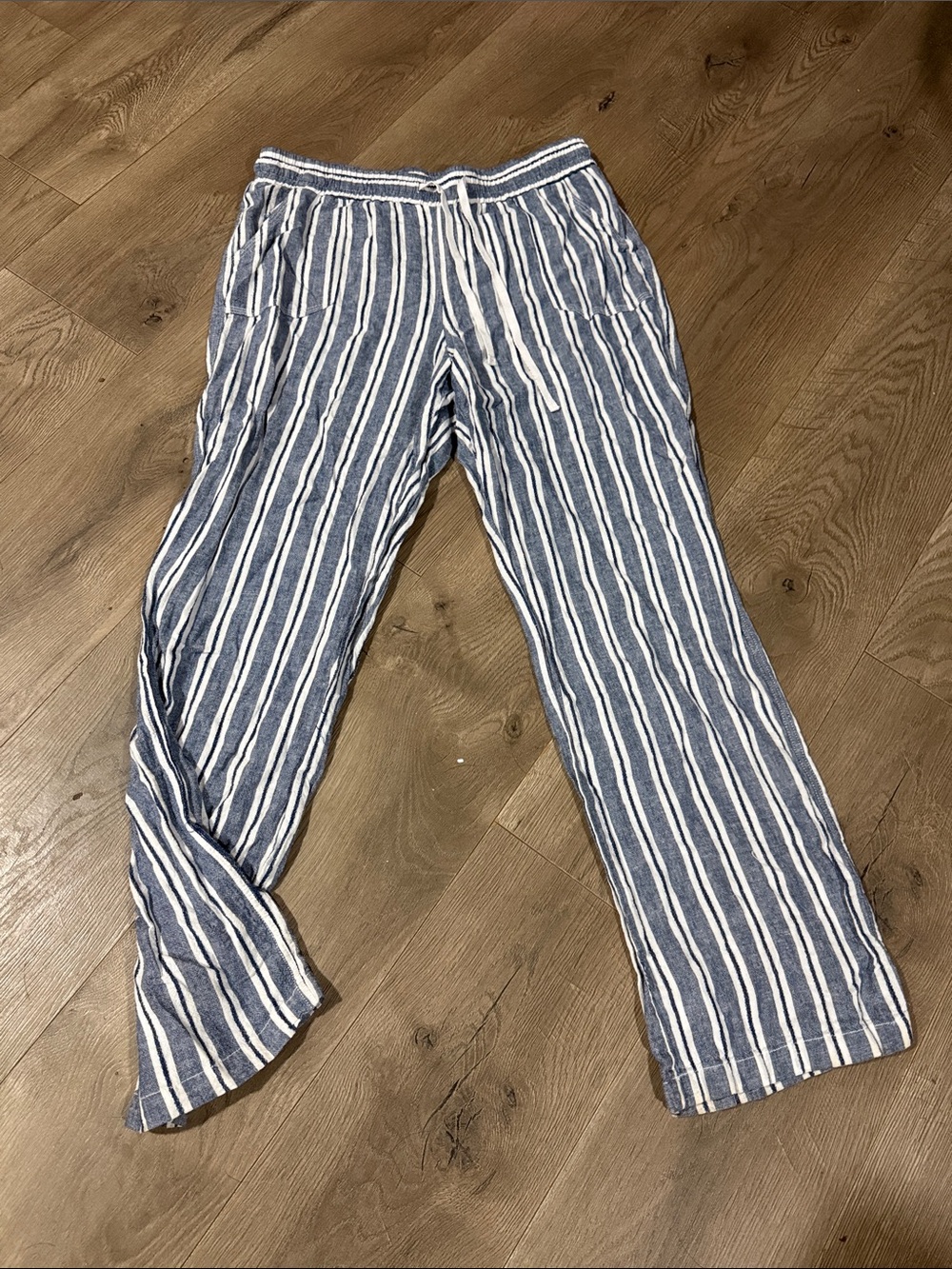 Women's Blue & White Vertical Stripe Wide-Leg Pants